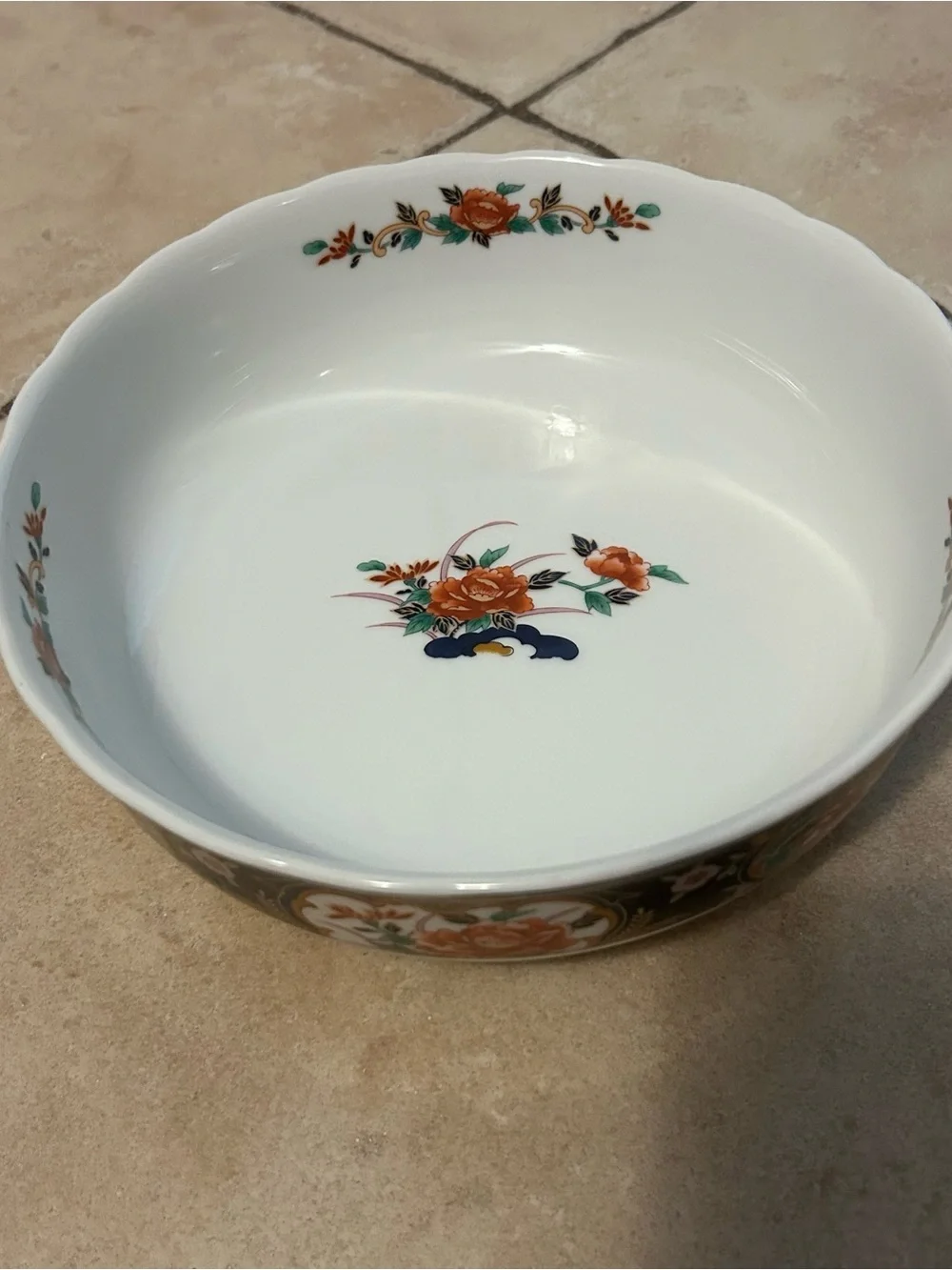 Decorative Porcelain Serving Bowl with Floral Border